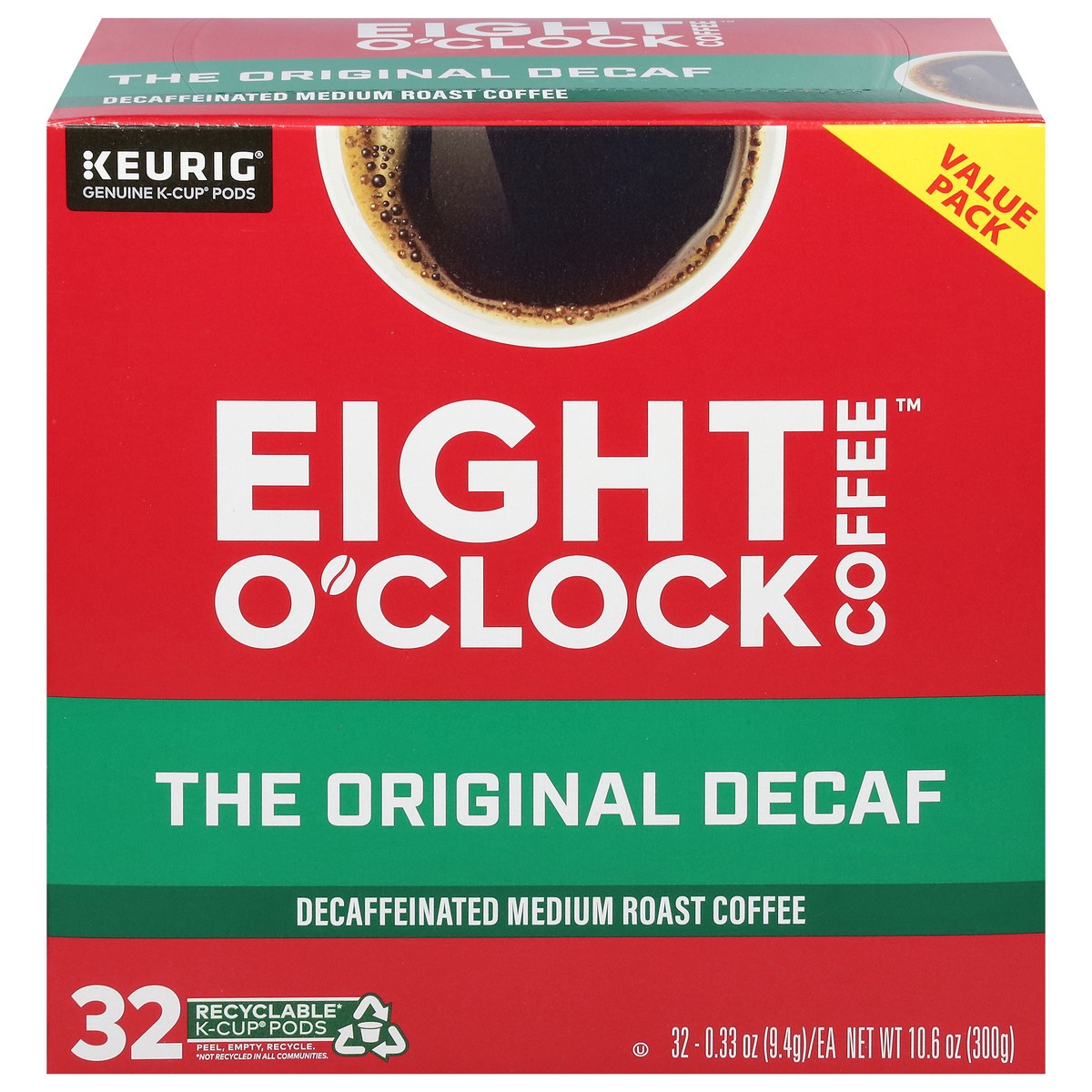 slide 4 of 14, Eight O'Clock Coffee Decaffeinated Medium Roast The Original Decaf Coffee Value Pack 32 - 0.33 oz K-Cup Pods, 32 ct