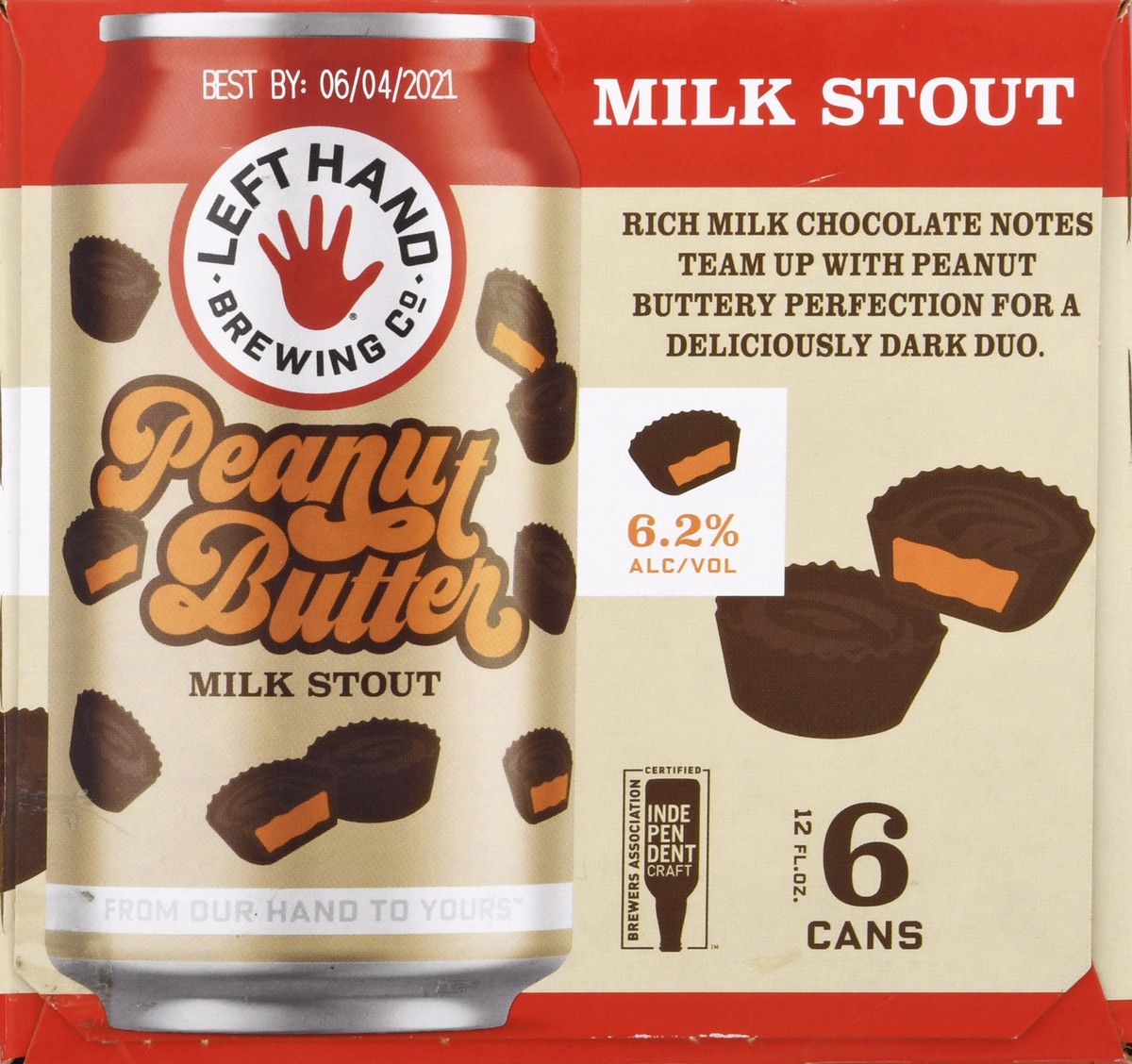 slide 8 of 12, Left Hand Brewing Milk Stout Peanut Butter Beer 6 ea, 6 ct