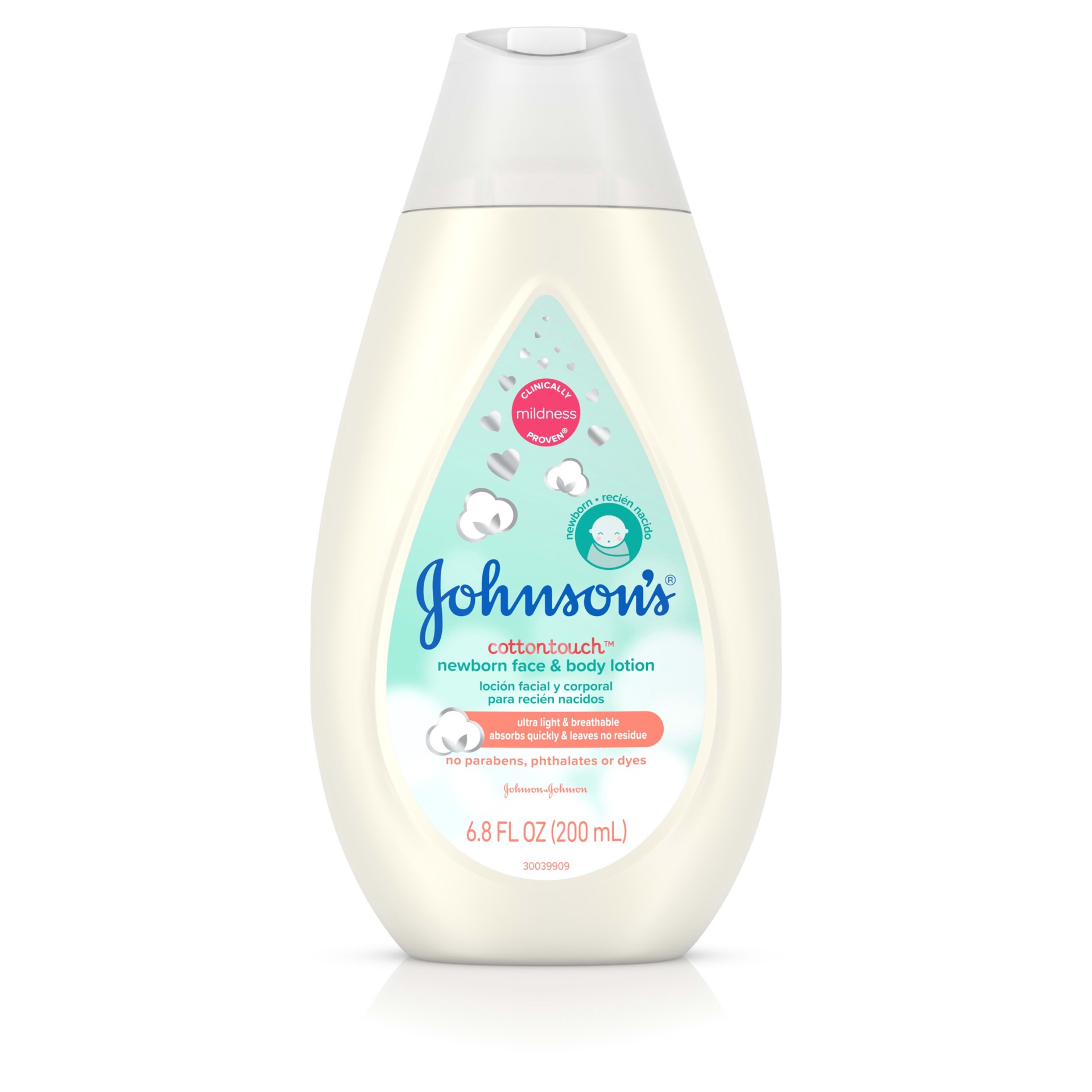 slide 1 of 5, Johnson's CottonTouch Newborn Baby Face and Body Lotion, Hypoallergenic Moisturization for Baby's Skin, Made with Real Cotton, Paraben-Free, Dye-Free, 6.8 fl. oz, 6.80 fl oz