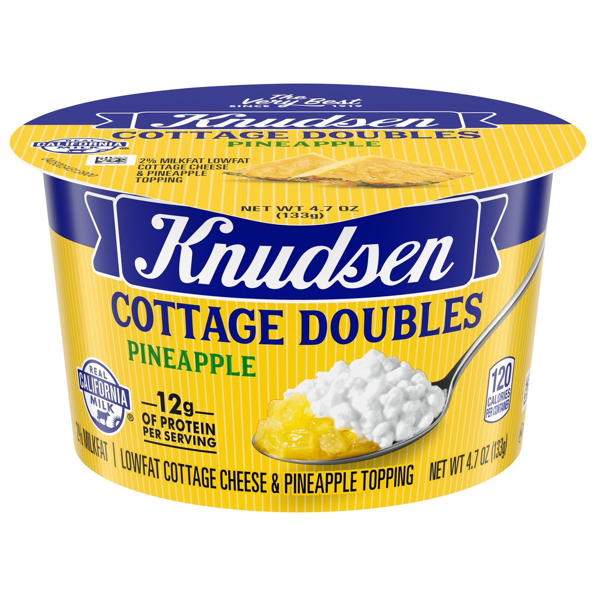 slide 1 of 6, Knudsen Cottage Doubles Lowfat Cottage Cheese & Pineapple Topping with 2% Milkfat Cup, 4.7 oz