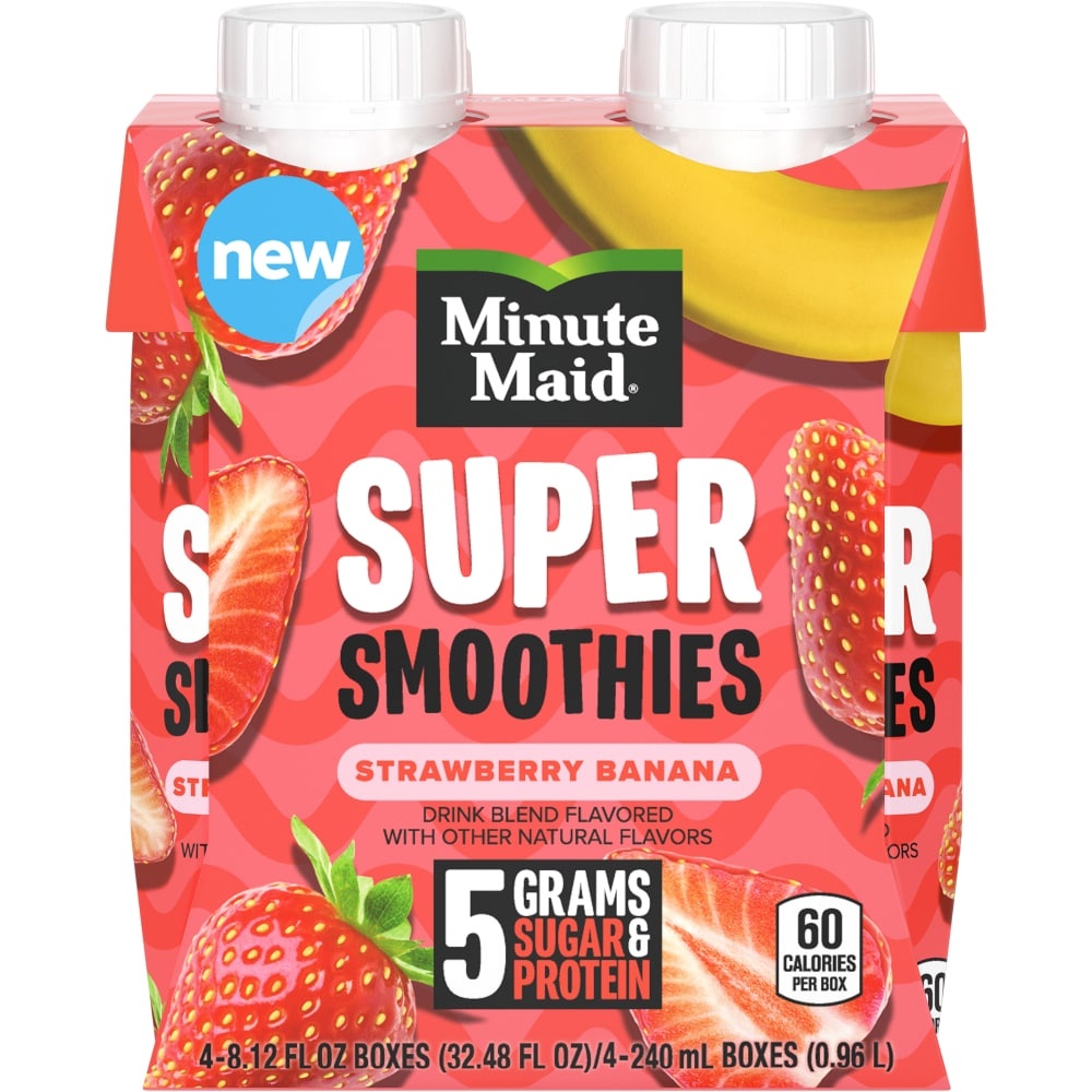 slide 1 of 1, Minute Maid Super Smoothies Strawberry Banana Cartons, 8.12 Fl Oz, 4 Pack, 1 ct