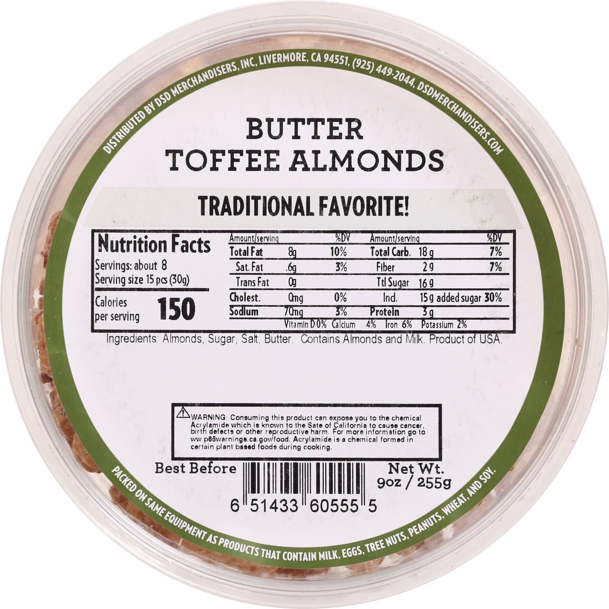 slide 3 of 10, DSD Merchandisers Butter Toffee Almonds- 9 oz, 9 oz