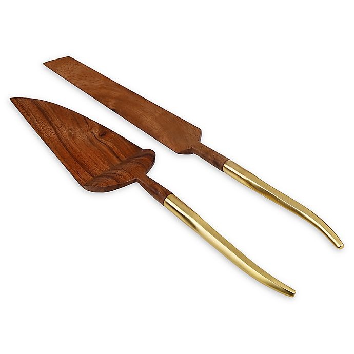 slide 1 of 2, Classic Touch Wooden Cake Serving Set - Gold, 2 ct