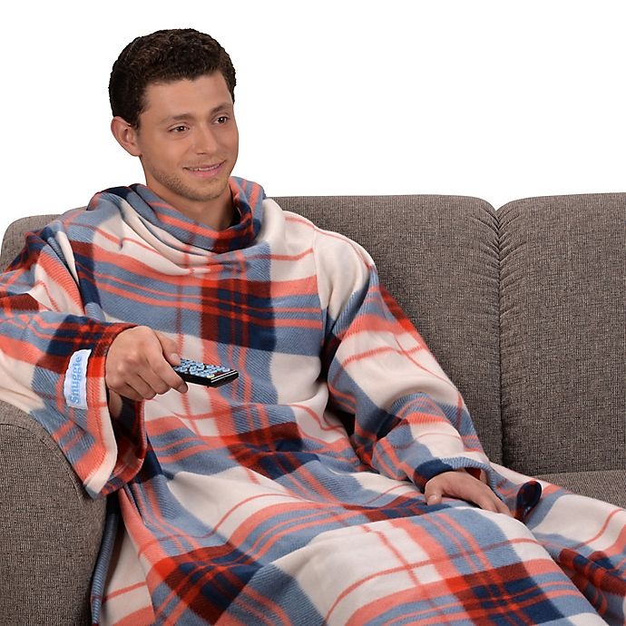 slide 2 of 5, Snuggie Classic Plaid Blanket - Orange, 1 ct