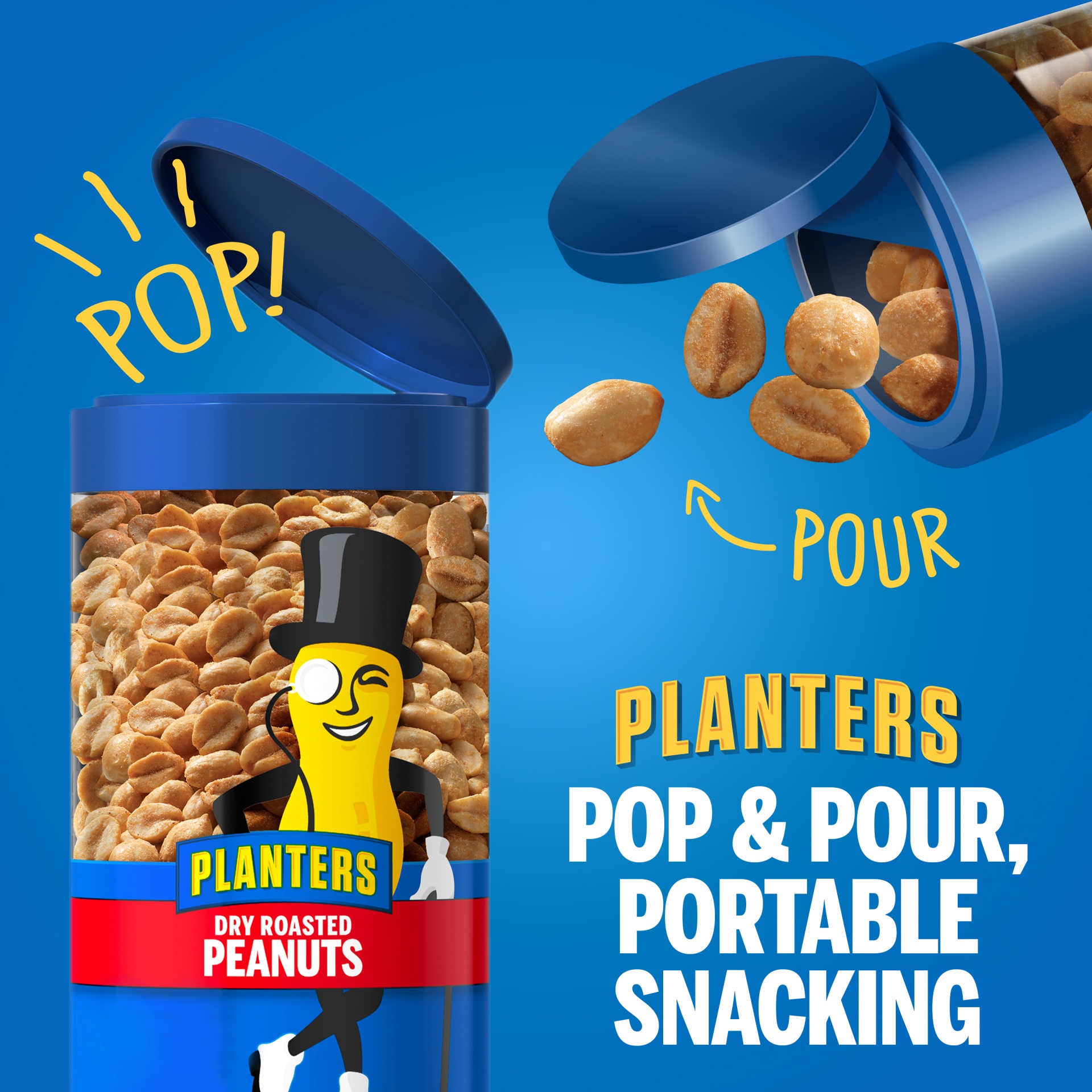 slide 3 of 14, Planters Pop & Pour Dry Roasted Peanuts, 7 oz Jar, 7 oz