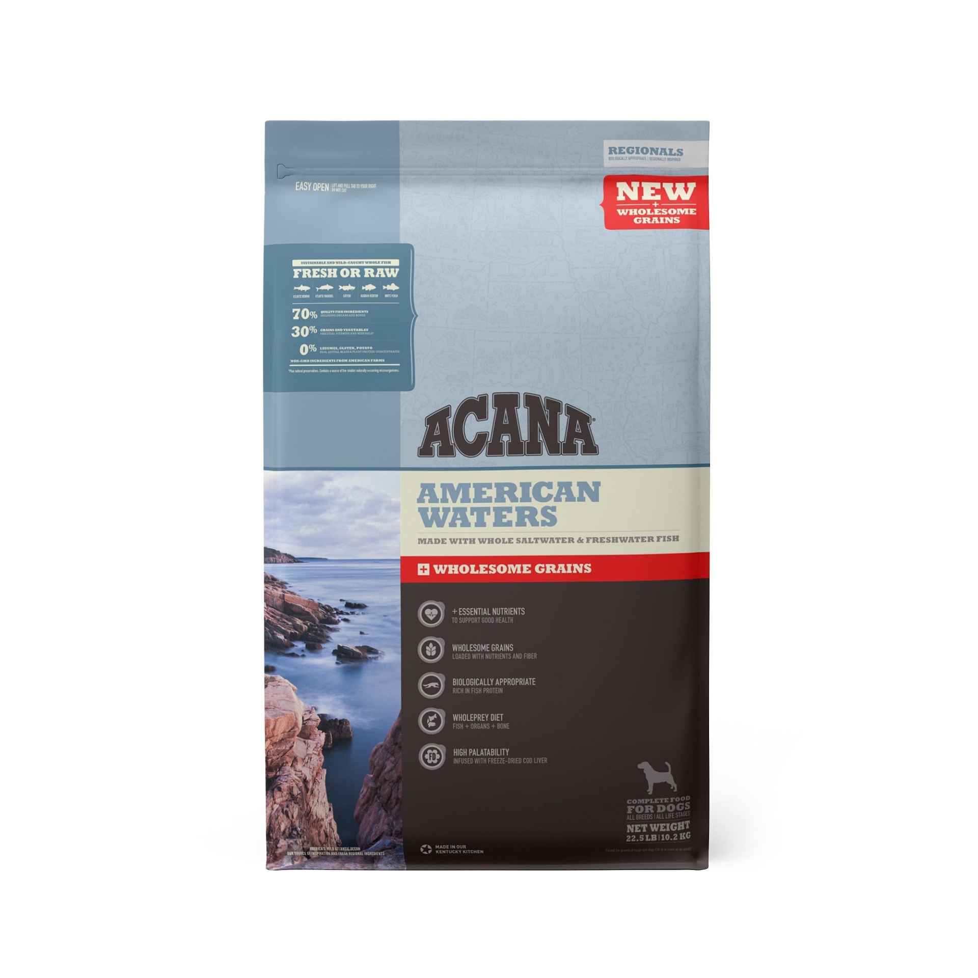 slide 1 of 1, ACANA Wholesome Grains American Waters Dry Dog Food, 22.5 lb