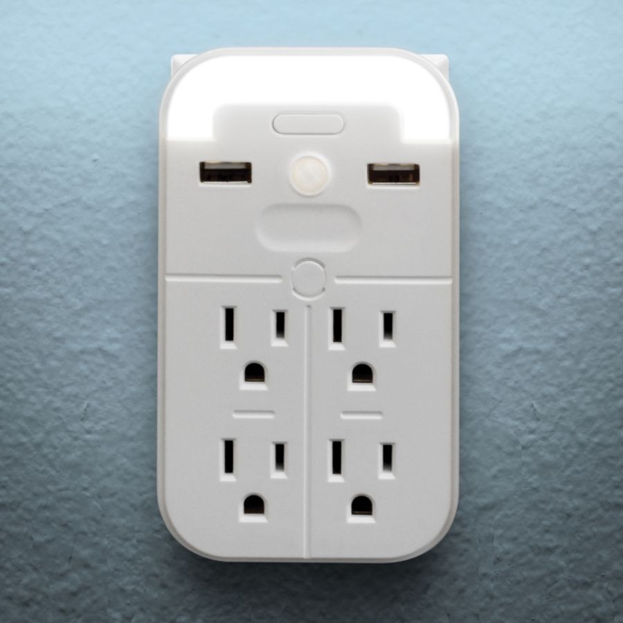 slide 2 of 6, Aluratek Led Nightlight With 4 Ac Outlets And 2 Usb Ports, White, 1 ct