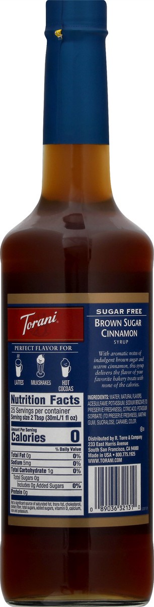 slide 9 of 9, Torani Sugar Free Brown Sugar Cinnamon Syrup 25.4 fl oz, 750 ml