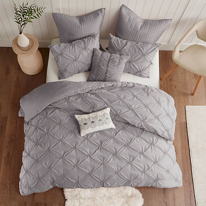 slide 3 of 5, Urban Habitat Talia Elastic Embroidered Chambray King/California King Duvet Set - Grey, 7 ct