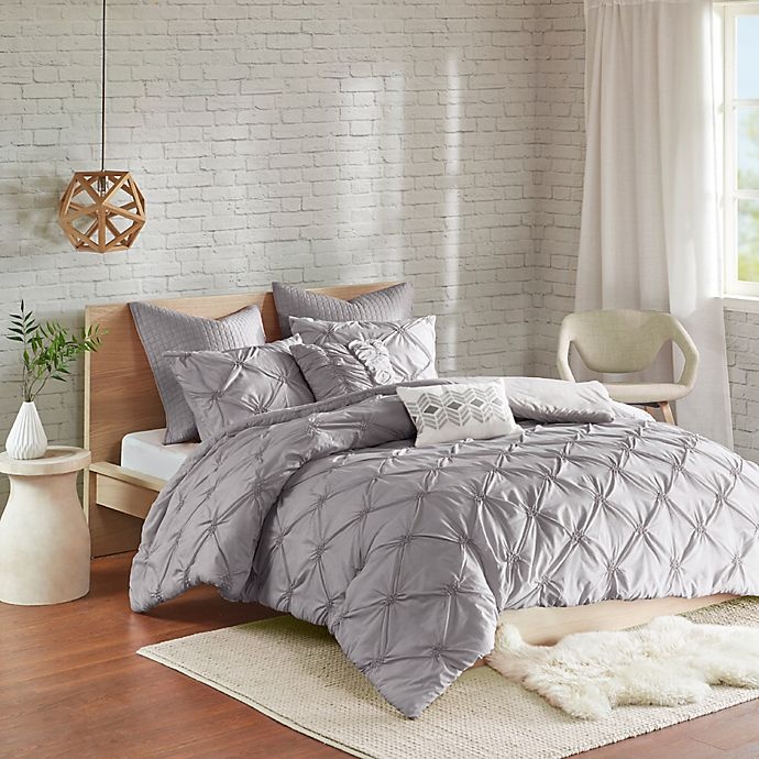 slide 1 of 5, Urban Habitat Talia Elastic Embroidered Chambray King/California King Duvet Set - Grey, 7 ct