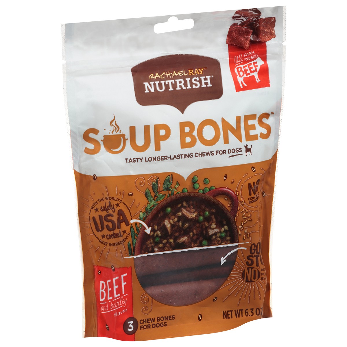 slide 4 of 12, Rachael Ray Nutrish Soup Bones With Real Beef & Barley, 3 Dog Chews, 6.3 oz