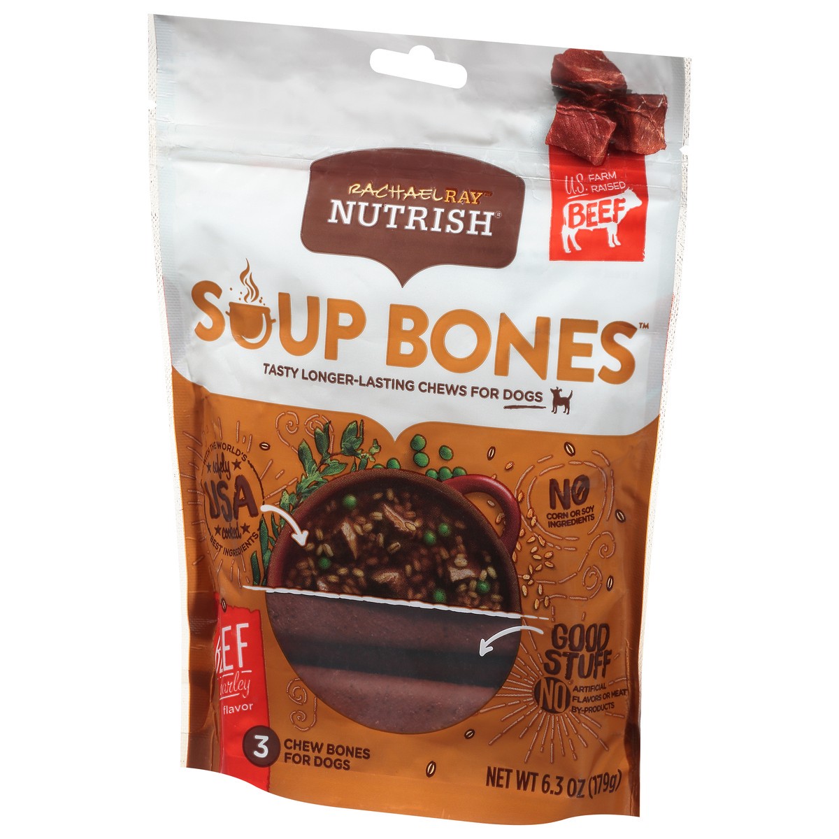 slide 11 of 12, Rachael Ray Nutrish Soup Bones With Real Beef & Barley, 3 Dog Chews, 6.3 oz