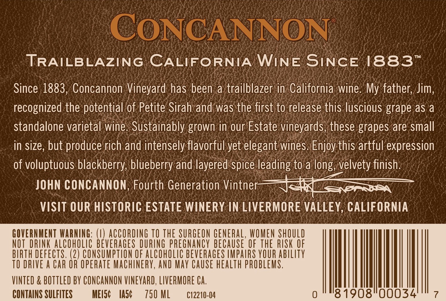 slide 3 of 5, Concannon Vineyard Vineyard Petite Sirah - 750ml, 2016 Livermore Valley, California, 750 ml