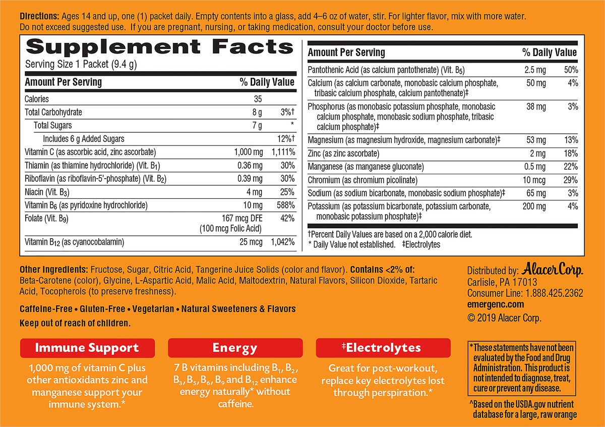 slide 4 of 8, Emergen-C Vitamin C Dietary Supplement Drink Mix - Tangerine - 30ct, 30 ct