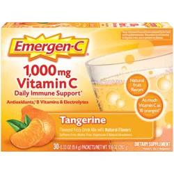 Emergen-C Vitamin C 1000mg Powder (30 Count, Tangerine Flavor, 1 Month Supply), With Antioxidants, B Vitamins and Electrolytes, Dietary Supplement Fizzy Drink Mix, Caffeine Free
