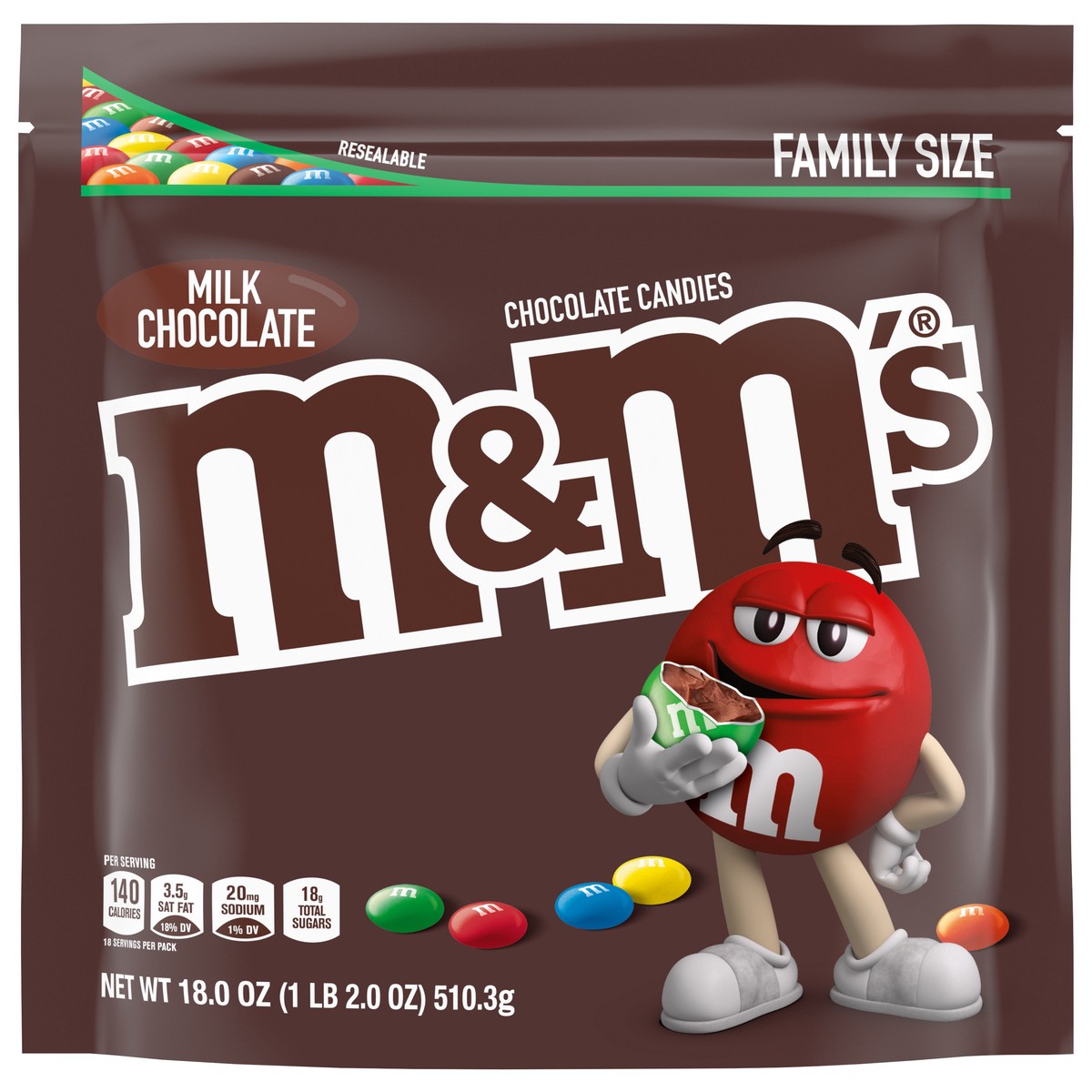 slide 1 of 5, M&M'S Milk Chocolate Candy, Family Size, 18 oz Resealable Bulk Candy Bag, 18 oz