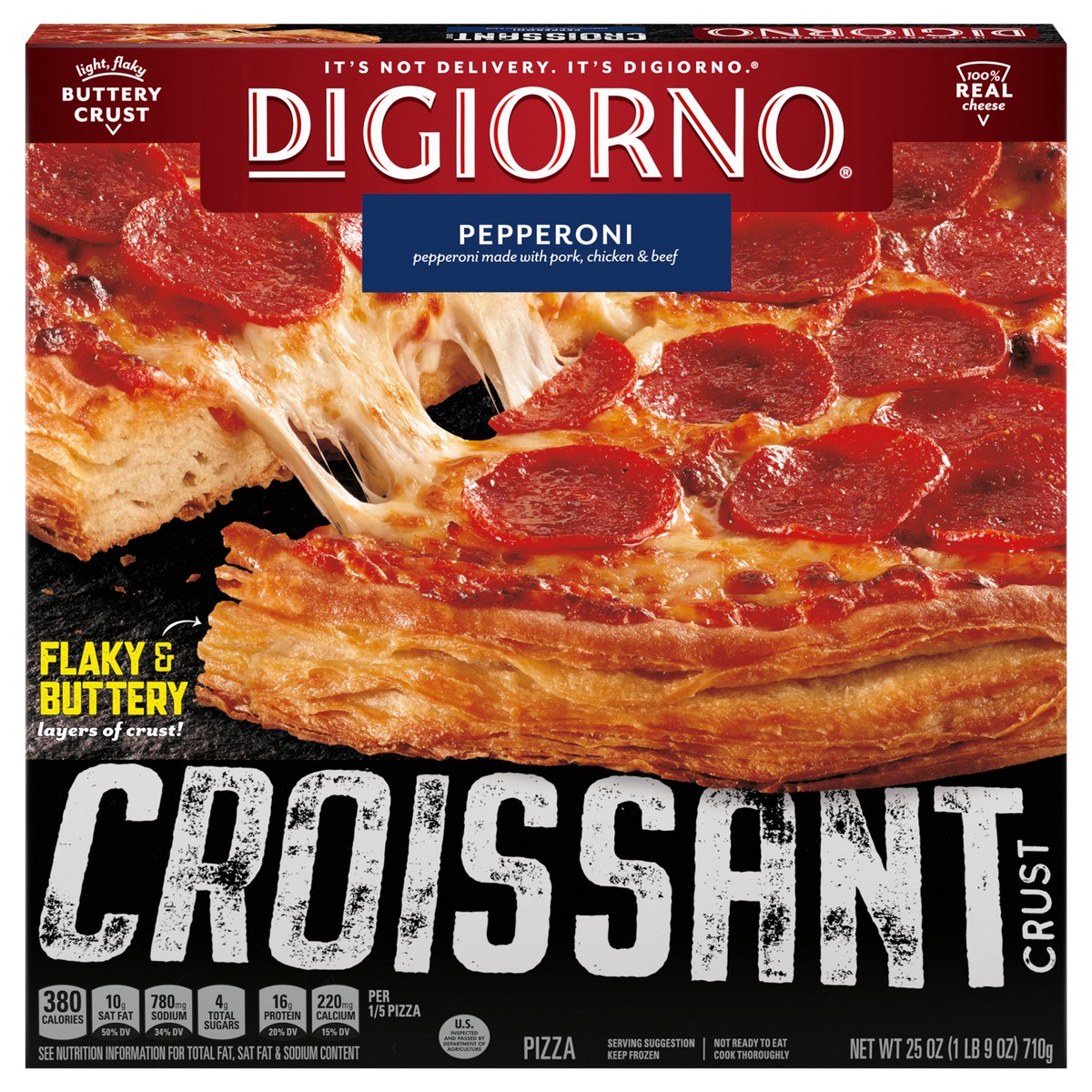 slide 1 of 9, DIGIORNO Pepperoni Frozen Pizza with Croissant Crust, 25 oz