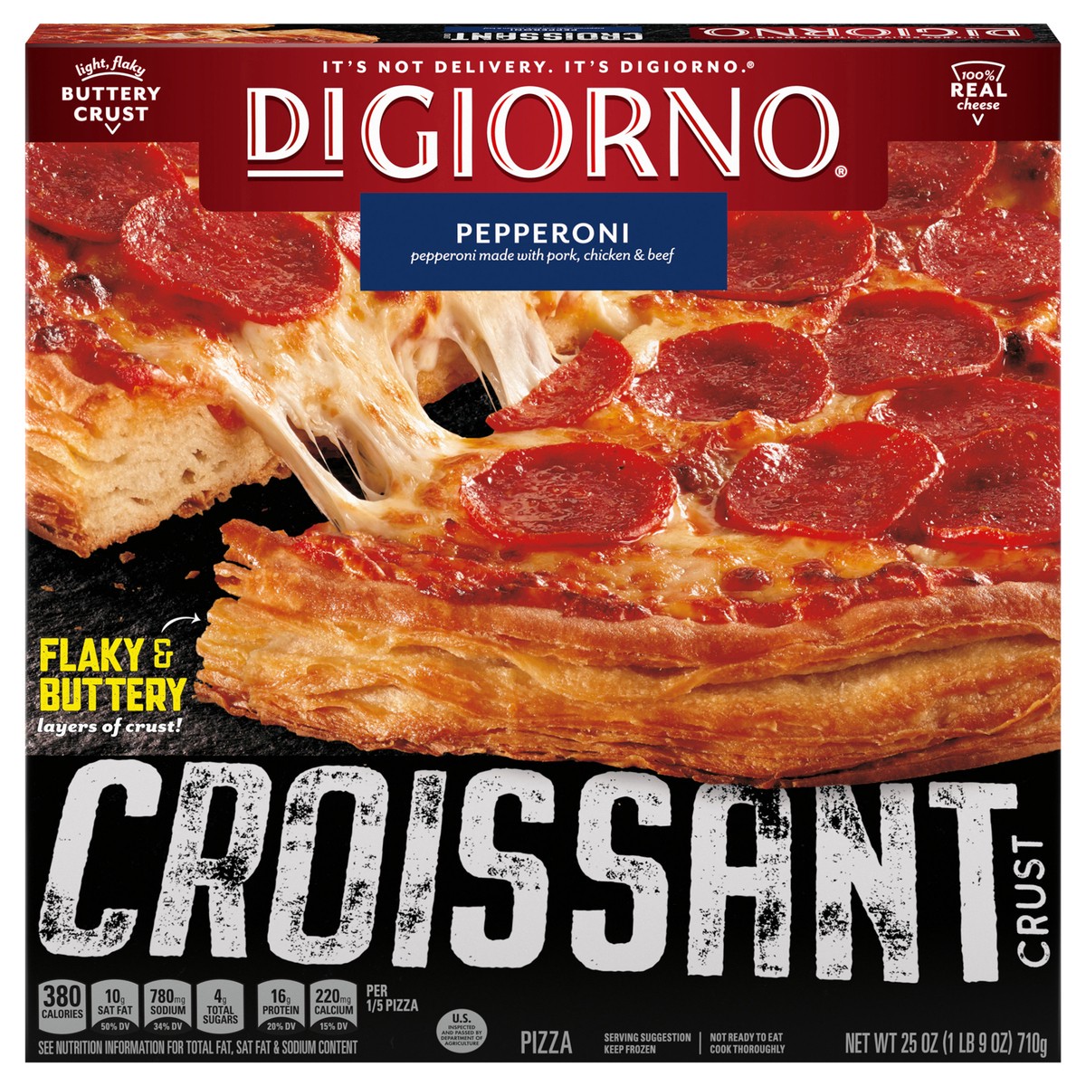 slide 1 of 9, Digiorno Croissant Crust Pepperoni Frozen Pizza, 25 oz