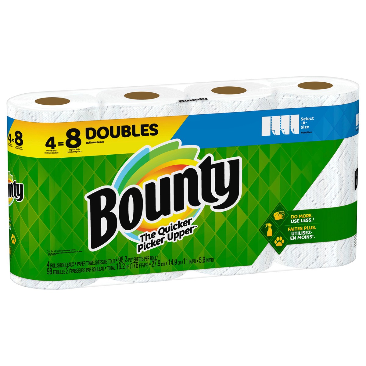 slide 5 of 8, Bounty Select-A-Size Paper Towels, White, 4 Double Rolls = 8 Regular Rolls, 4 Count, 4 ct