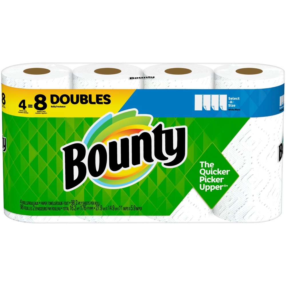 slide 1 of 1, Bounty Paper Towels Select-a-size Double Rolls White 2-ply, 4 ct