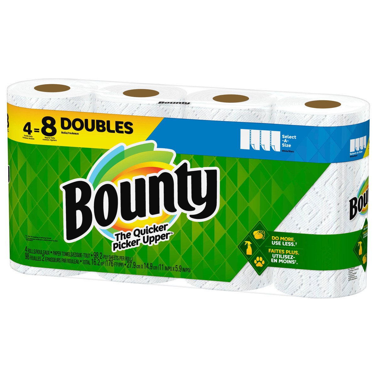 slide 4 of 8, Bounty Select-A-Size Paper Towels, White, 4 Double Rolls = 8 Regular Rolls, 4 Count, 4 ct