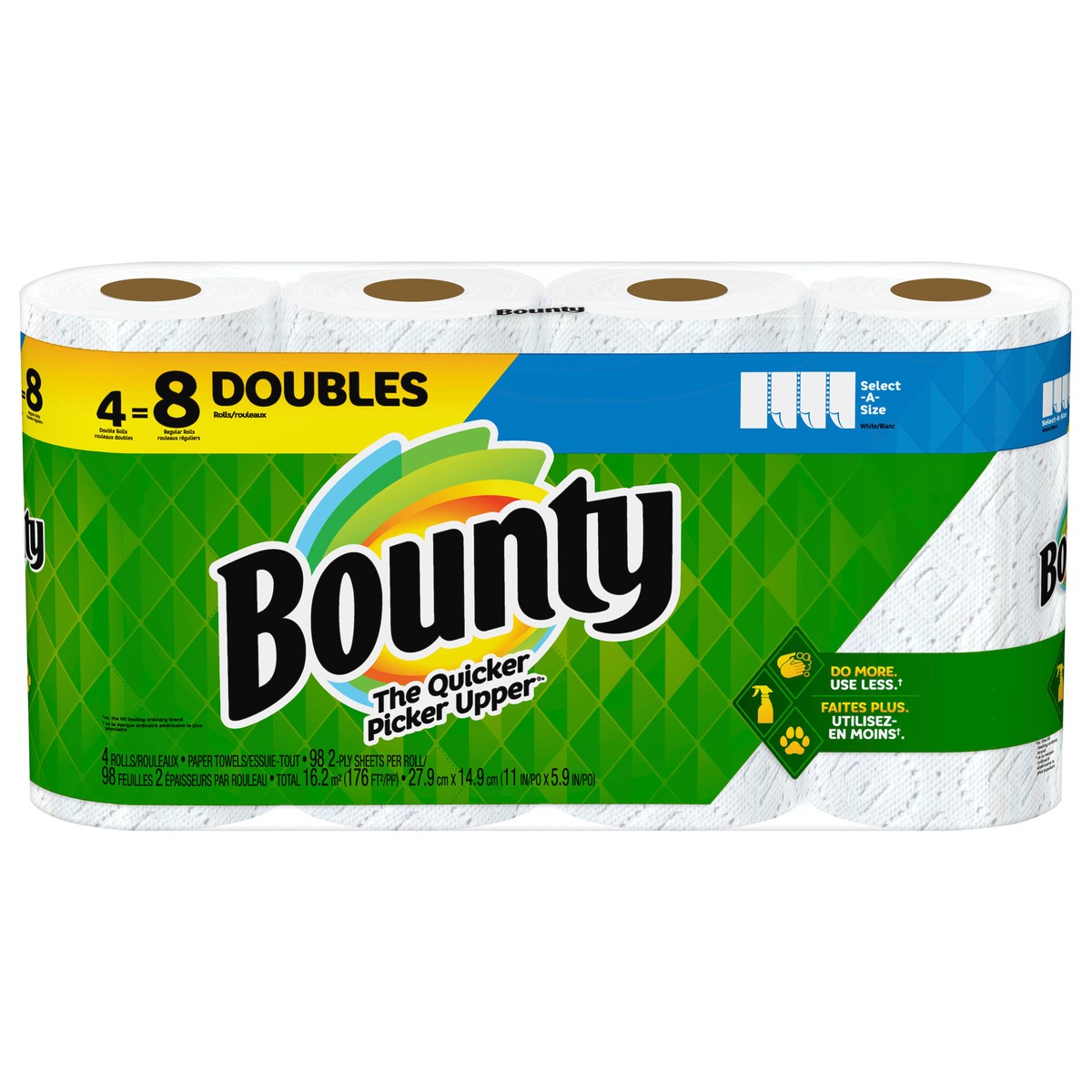 slide 2 of 8, Bounty Select-A-Size Paper Towels, White, 4 Double Rolls = 8 Regular Rolls, 4 Count, 4 ct