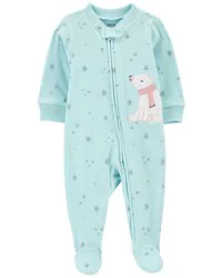 Carter's Baby Polar Bear Fleece Zip-Up Footie Sleep & Play Pajamas Blue 6M