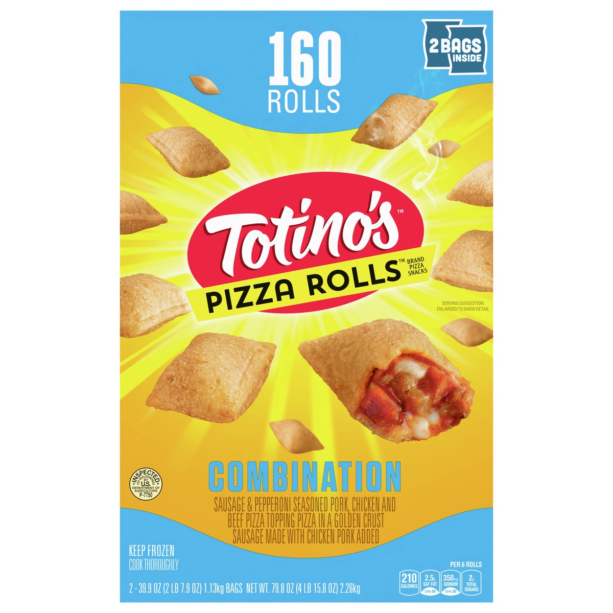 slide 2 of 11, Totino's Pizza Rolls, Combination, Frozen Snacks, 79.8 oz, 160 ct, 2 ct