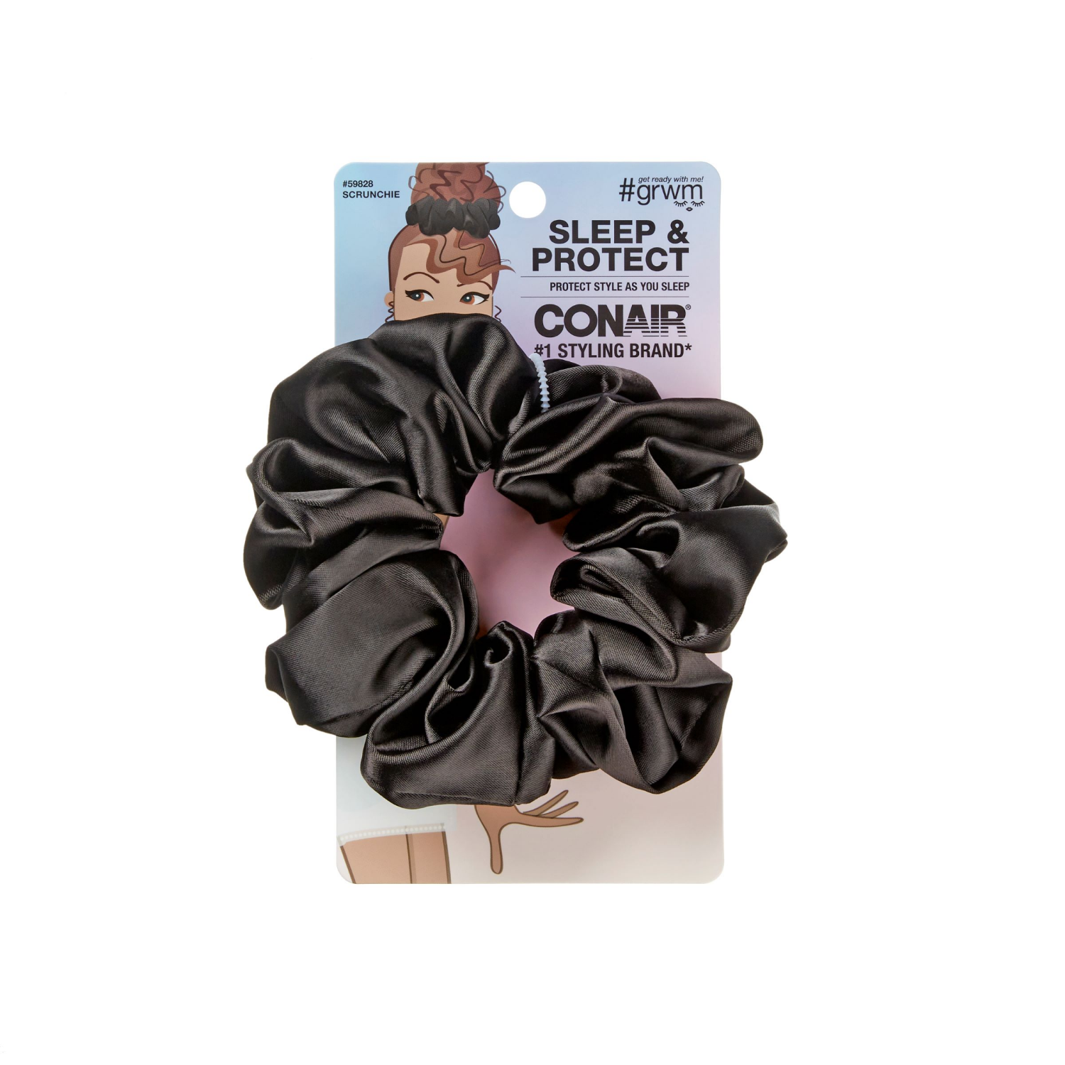slide 1 of 1, scünci Scunci Satin Sleep Scrunchie Black 1 pk, 1 ct