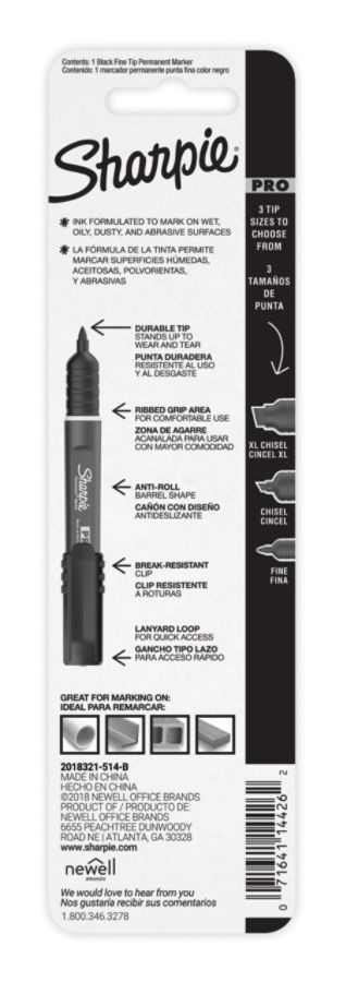 slide 2 of 2, Sharpie Pro Permanent Marker, Fine Point, Black Ink, Gray Barrel, 1 ct