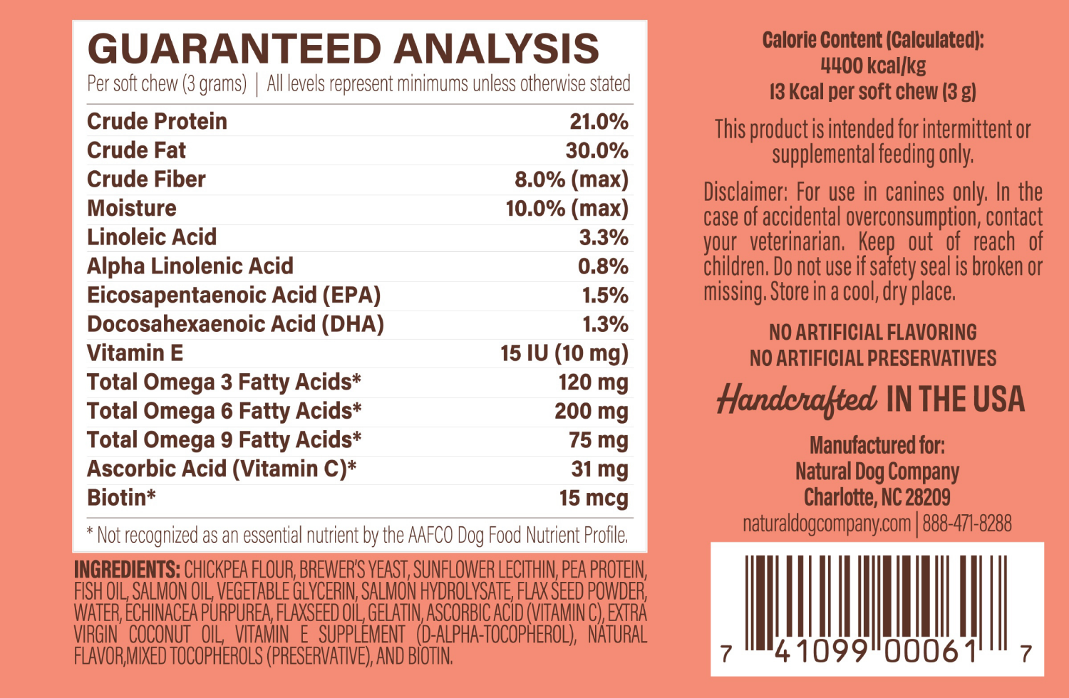 slide 5 of 5, Natural Dog Company Salmon & Peas Skin & Coat Bites 90 Chewable, 90 ct