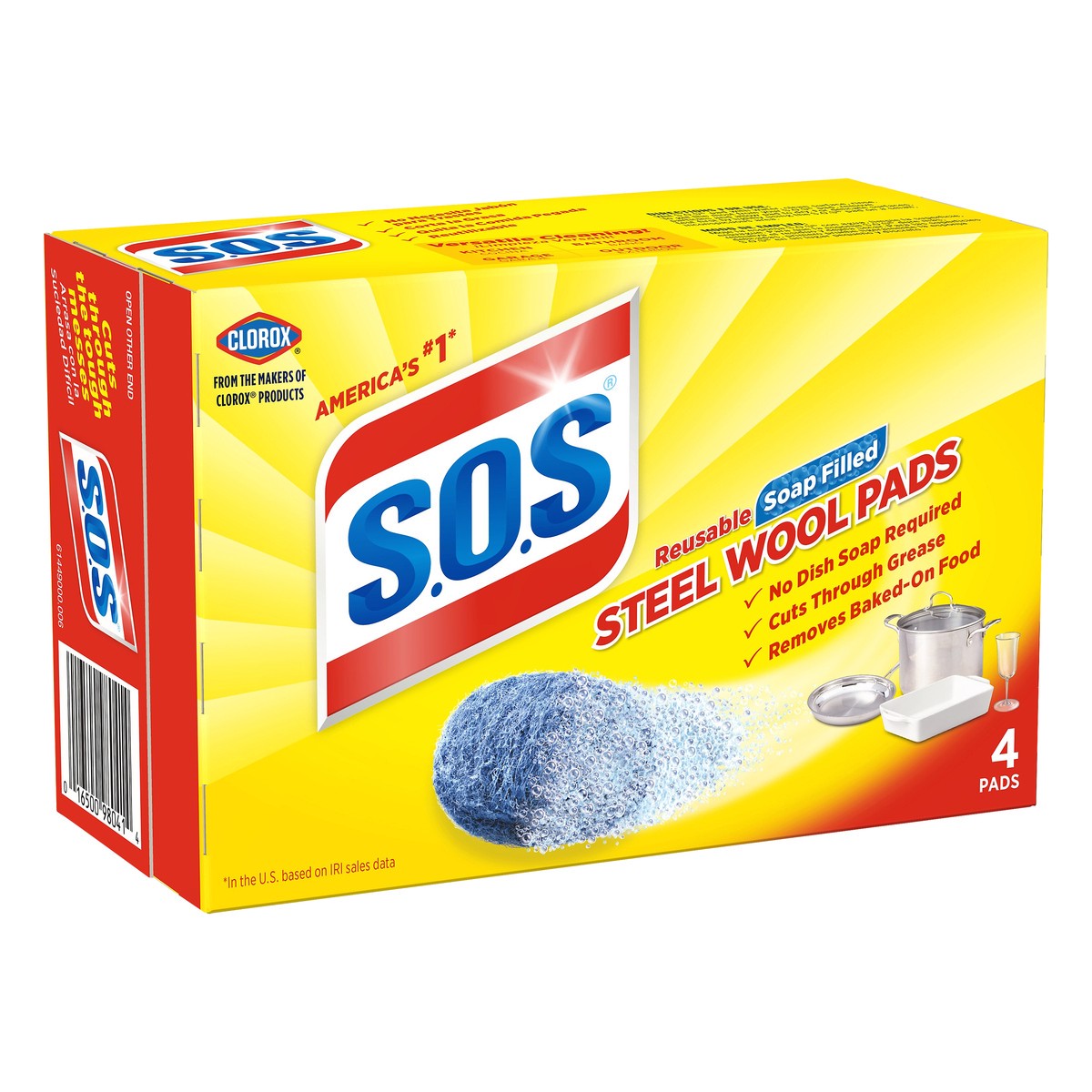 slide 2 of 8, S.O.S. Steel Wool Soap Pads, 4 ct