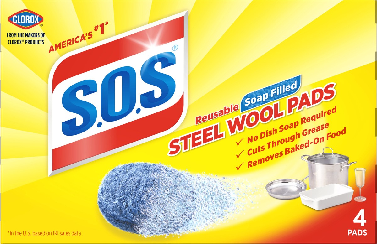 slide 3 of 8, S.O.S. Steel Wool Soap Pads, 4 ct