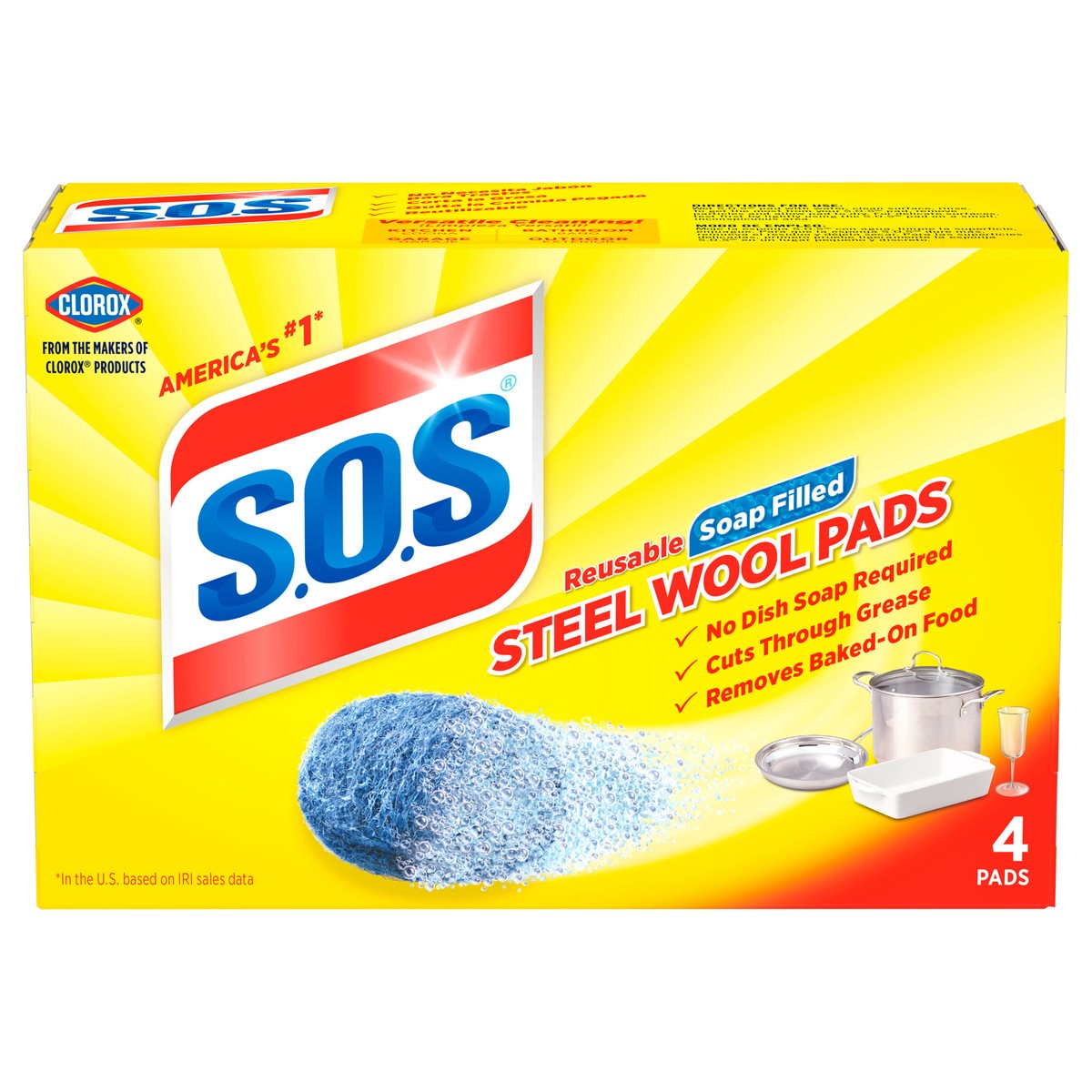 slide 1 of 8, S.O.S. Steel Wool Soap Pads, 4 ct