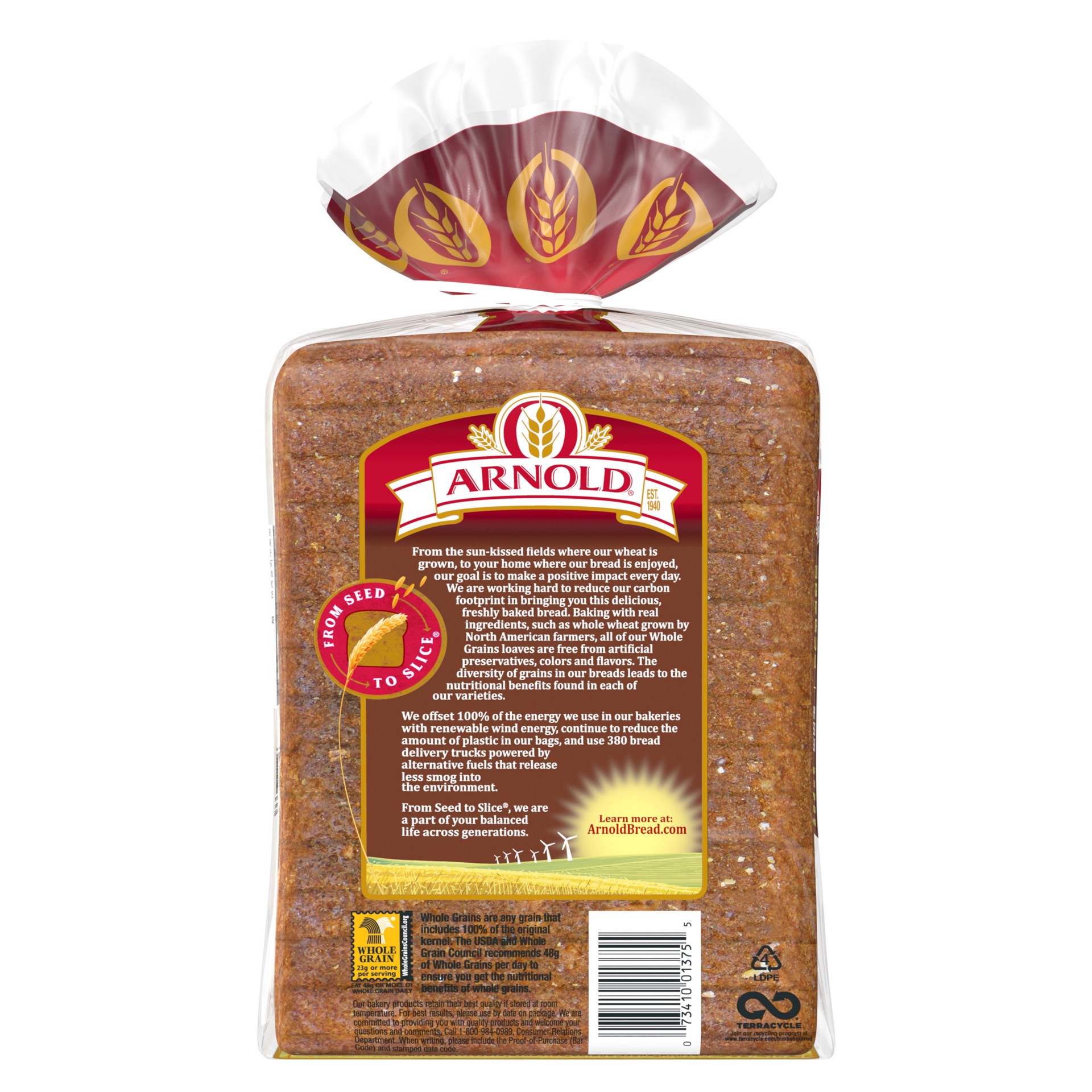 slide 2 of 5, Arnold Whole Grains 100% Bread, 24 oz, Whole Wheat Wheat Bread, Bag, 24 oz