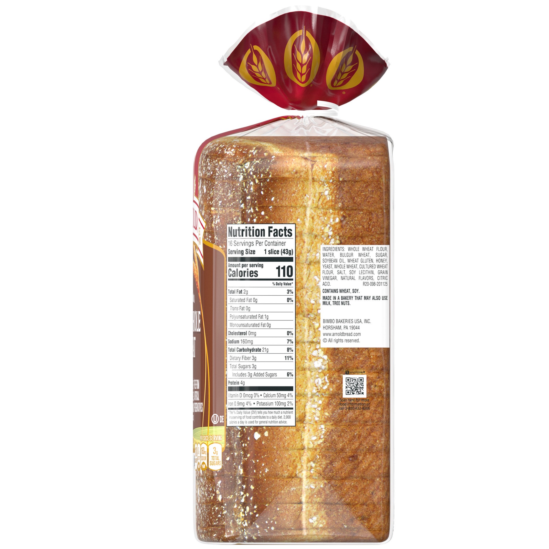 slide 5 of 5, Arnold Whole Grains 100% Bread, 24 oz, Whole Wheat Wheat Bread, Bag, 24 oz