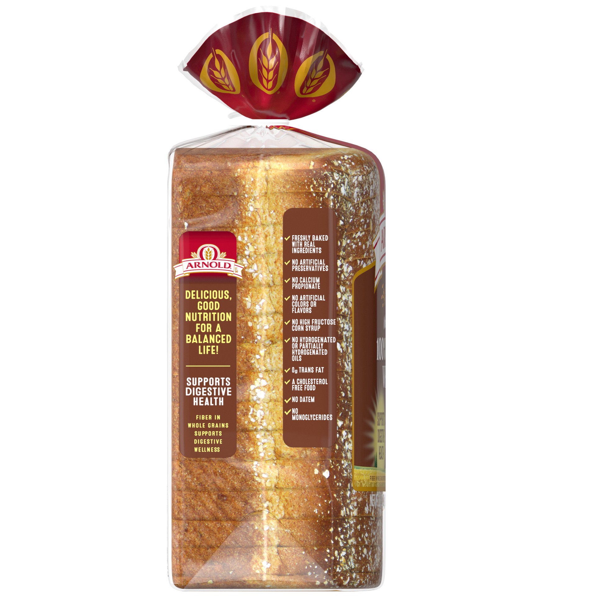 slide 3 of 5, Arnold Whole Grains 100% Bread, 24 oz, Whole Wheat Wheat Bread, Bag, 24 oz