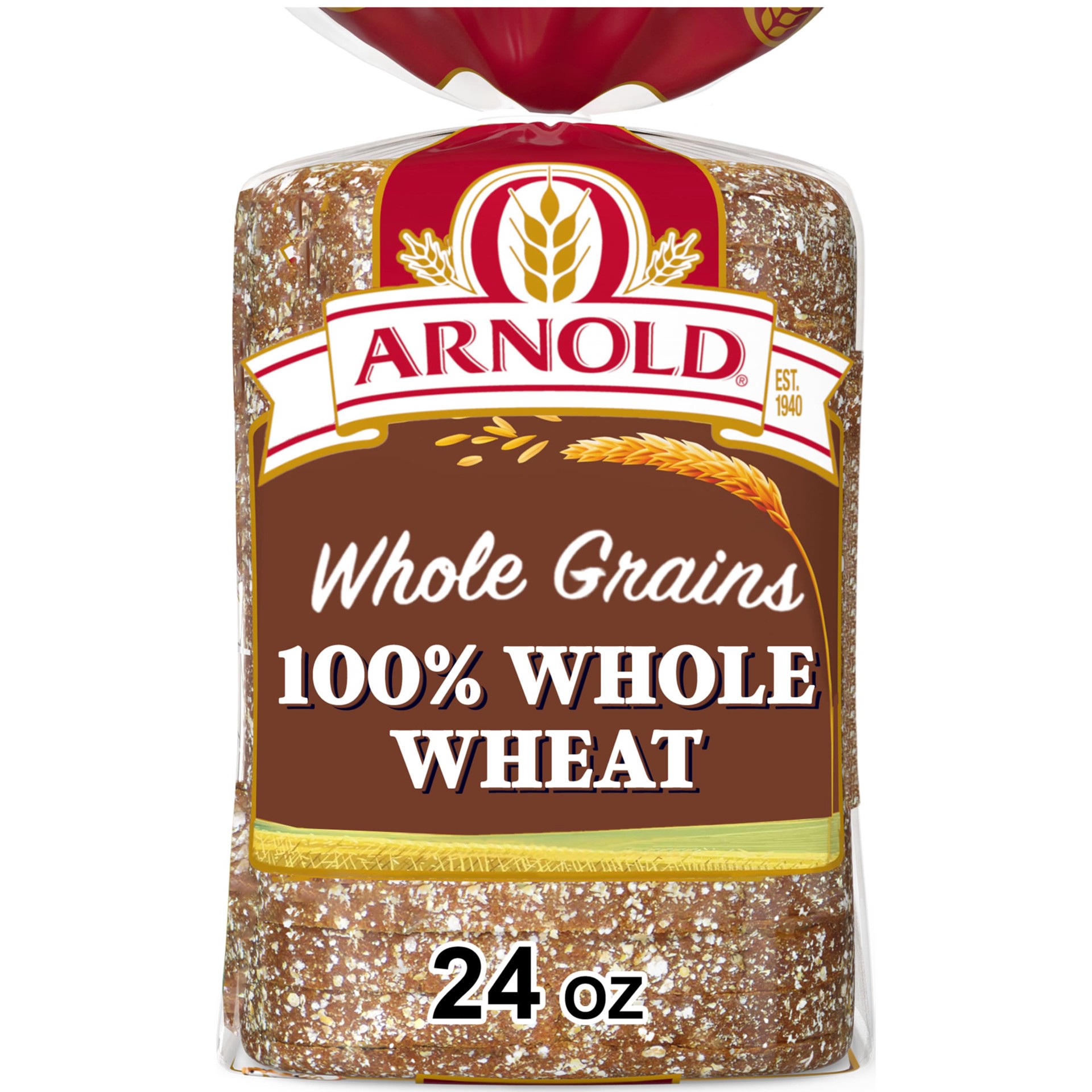 slide 1 of 5, Arnold Whole Grains 100% Bread, 24 oz, Whole Wheat Wheat Bread, Bag, 24 oz