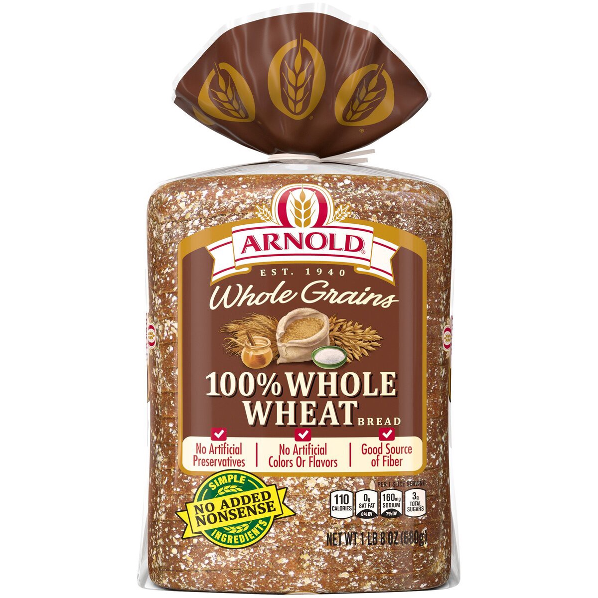 slide 1 of 5, Arnold Whole Grains 100% Whole Wheat Bread, 24.0 oz