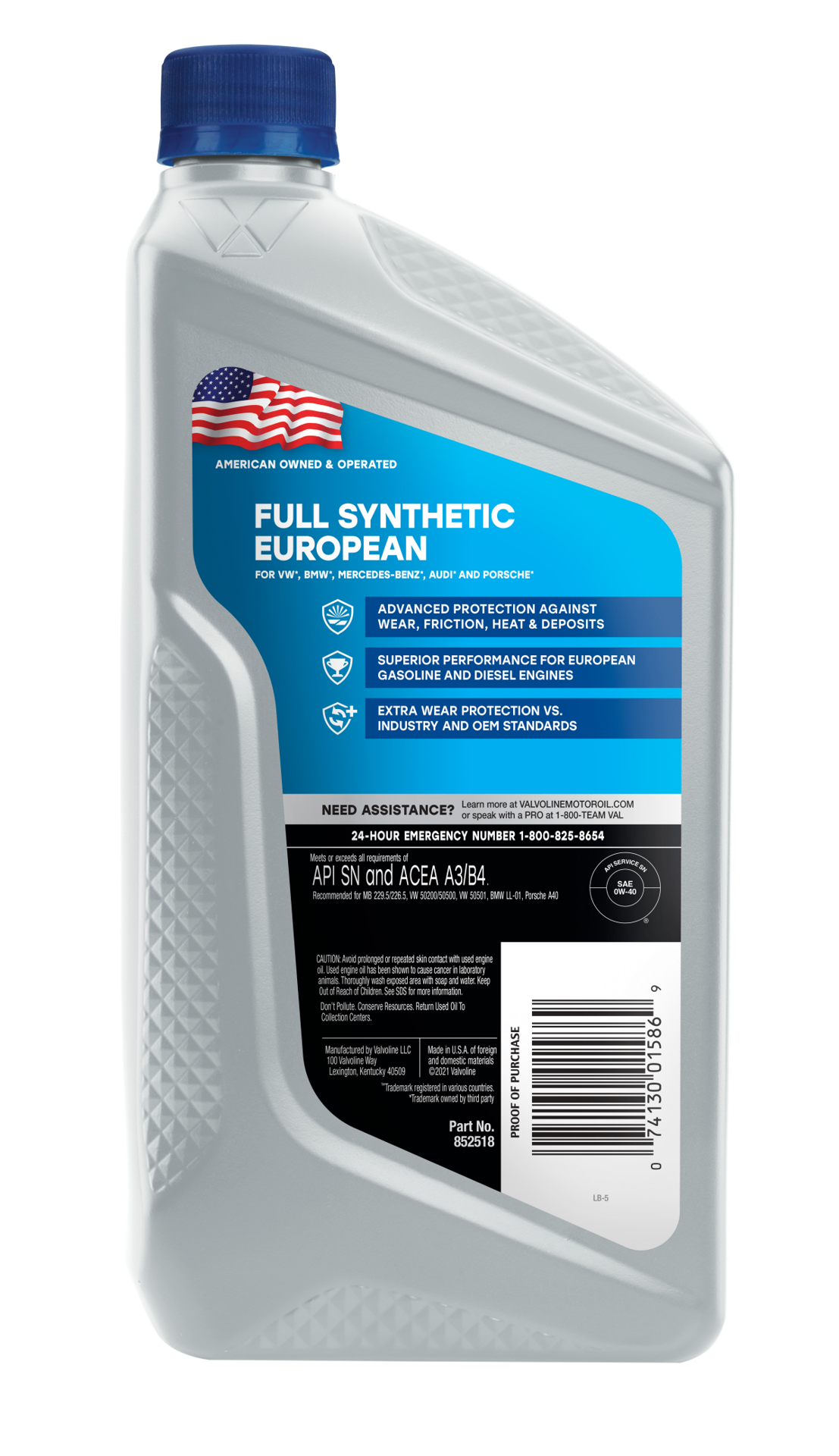 slide 2 of 2, Valvoline European Vehicle Full Synthetic SAE 0W-40 Motor Oil 1 QT, 1 ct