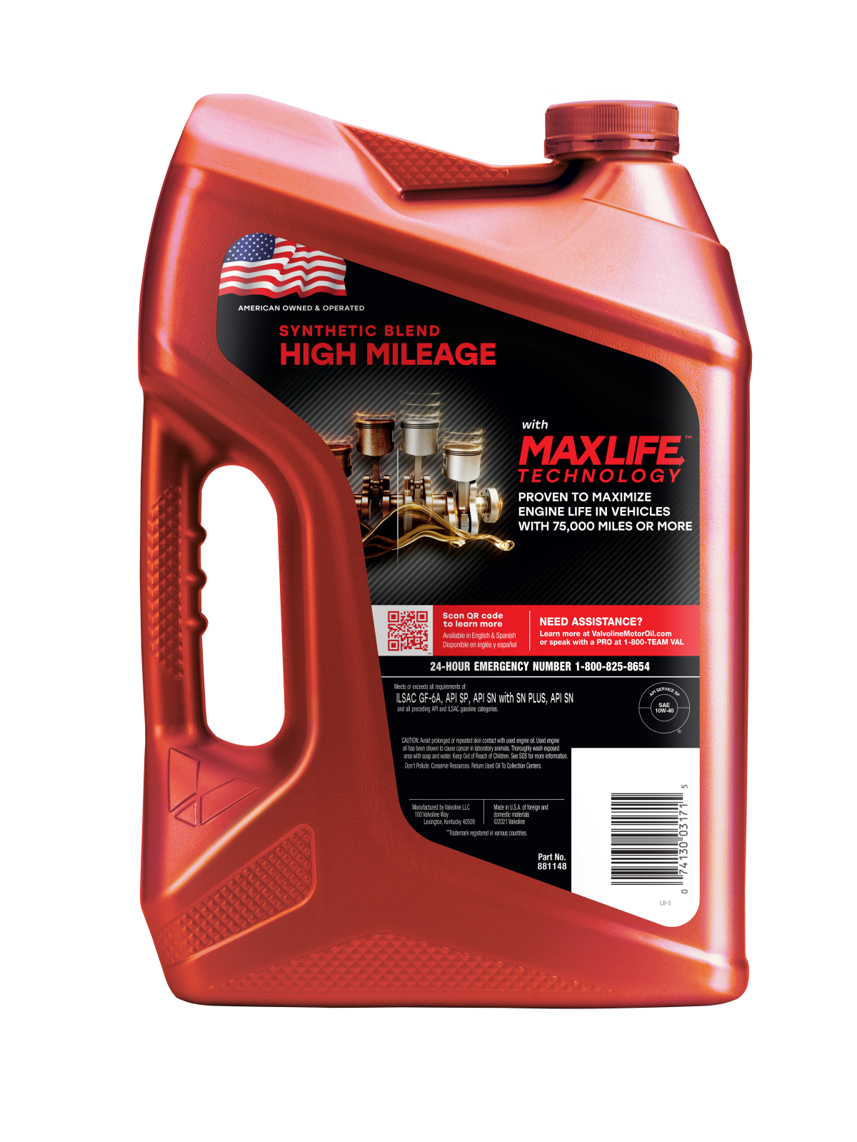 slide 2 of 3, Valvoline High Mileage with MaxLife Technology SAE 10W-40 Synthetic Blend Motor Oil 5 QT, 1 ct