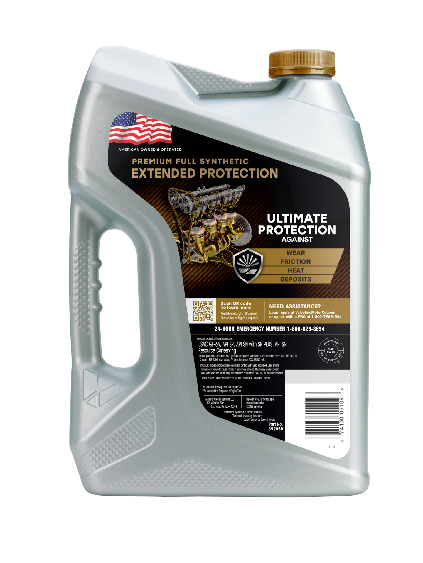 slide 2 of 2, Valvoline Extended Protection Full Synthetic Motor Oil SAE 0W-20 5 QT, 1 ct