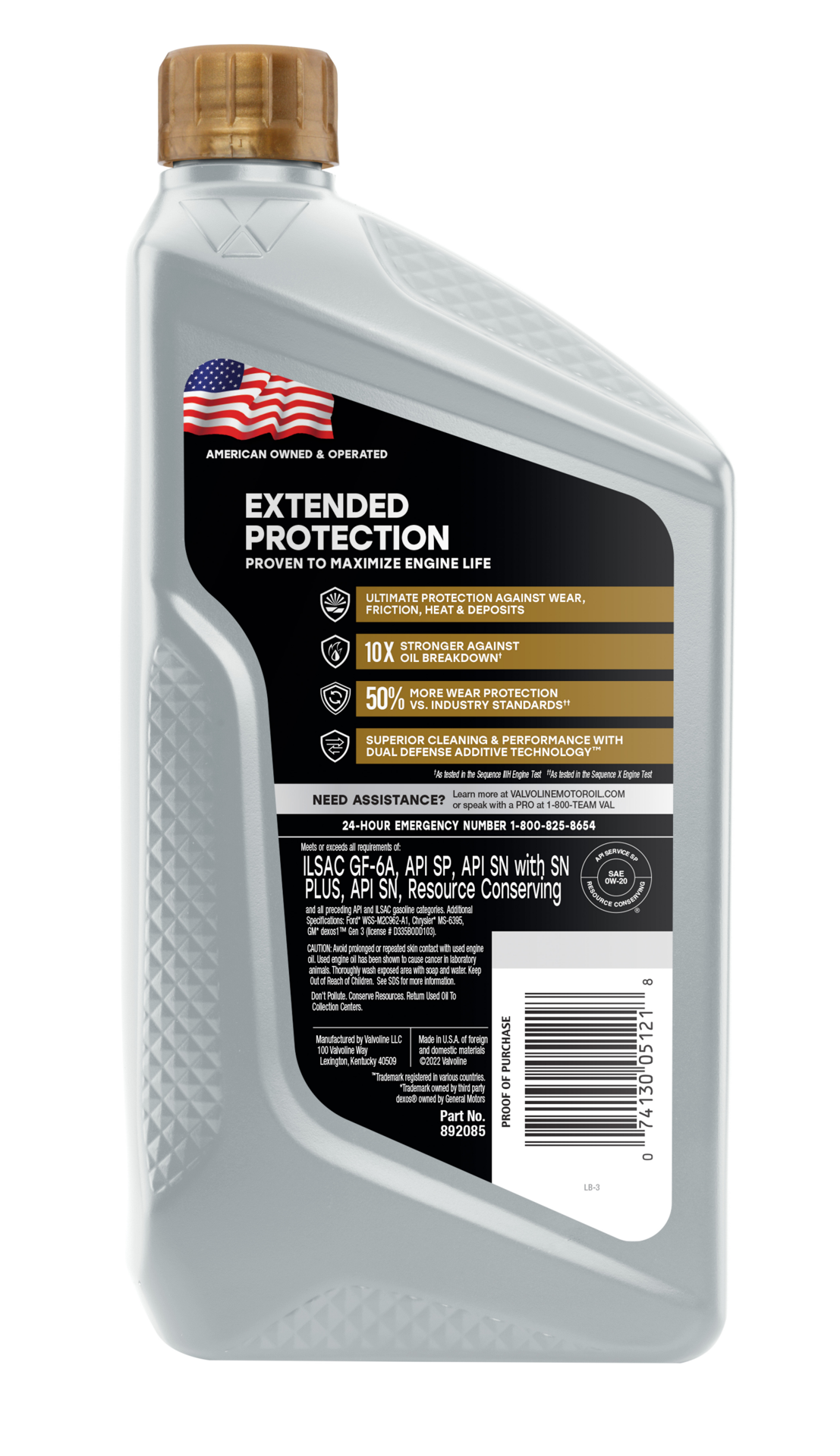 slide 2 of 2, Valvoline Extended Protection Full Synthetic Motor Oil SAE 0W-20 1 QT, 1 ct