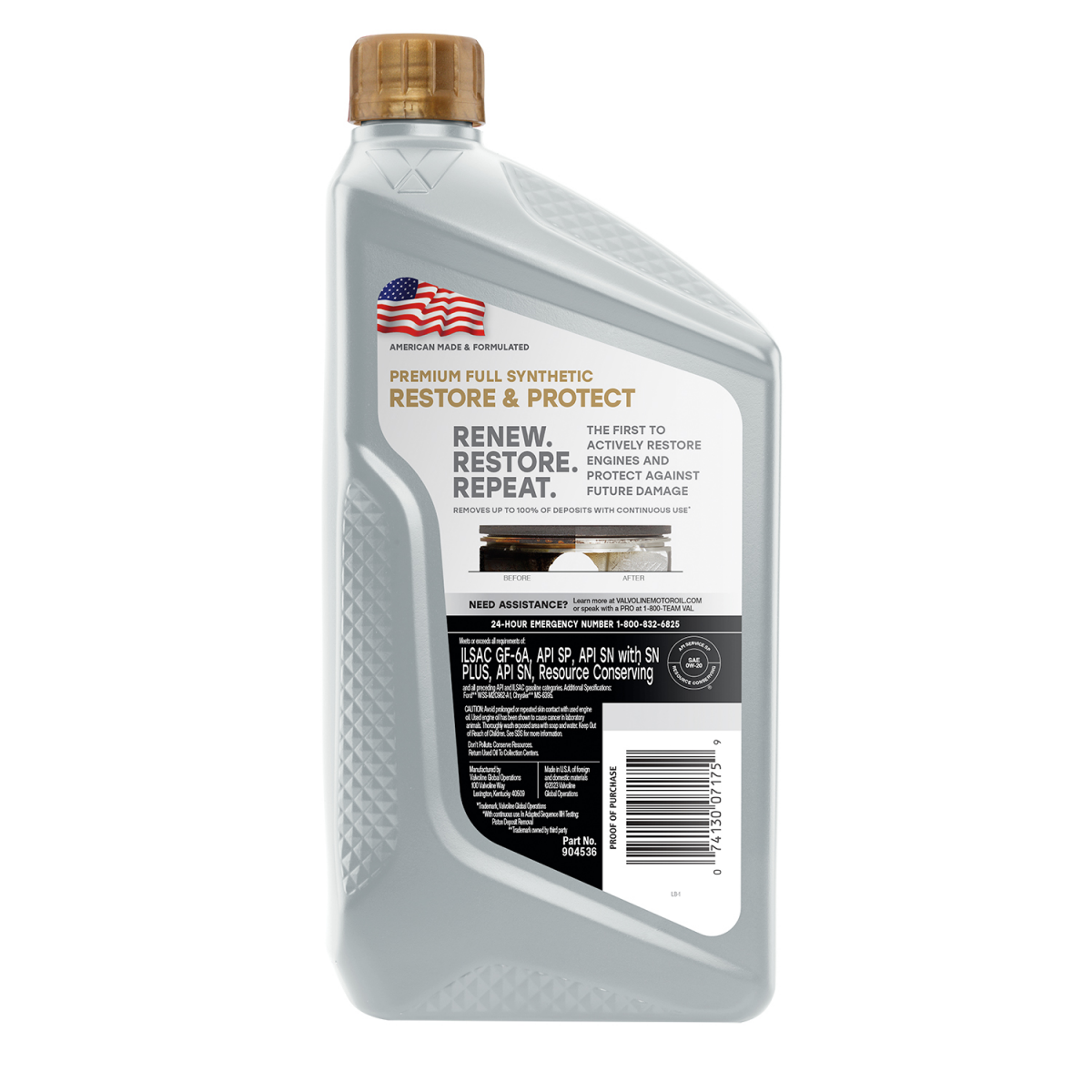 slide 2 of 2, Valvoline Restore & Protect Full Synthetic 0W-20 Motor Oil, 1 qt