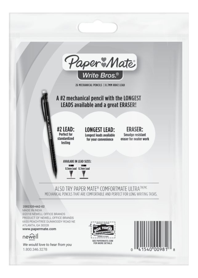 slide 2 of 2, Paper Mate Write Bros. Mechanical Pencils, 0.7 Mm, #2 Lead, Assorted Barrel Colors, Pack Of 26 Pencils, 26 ct