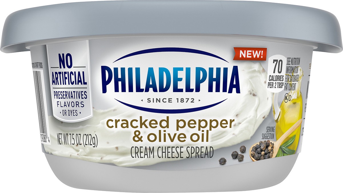 slide 6 of 10, Philadelphia Cracked Pepper & Olive Oil Cream Cheese Spread, 7.5 oz Tub, 7.5 oz