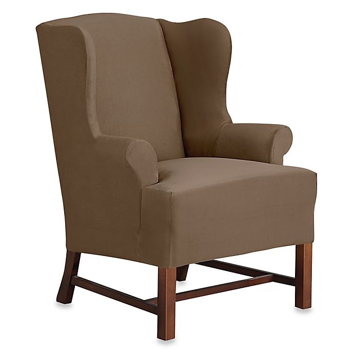 slide 1 of 1, SureFit Home Decor Designer Suede Wingback Chair Slipcover - Taupe, 1 ct