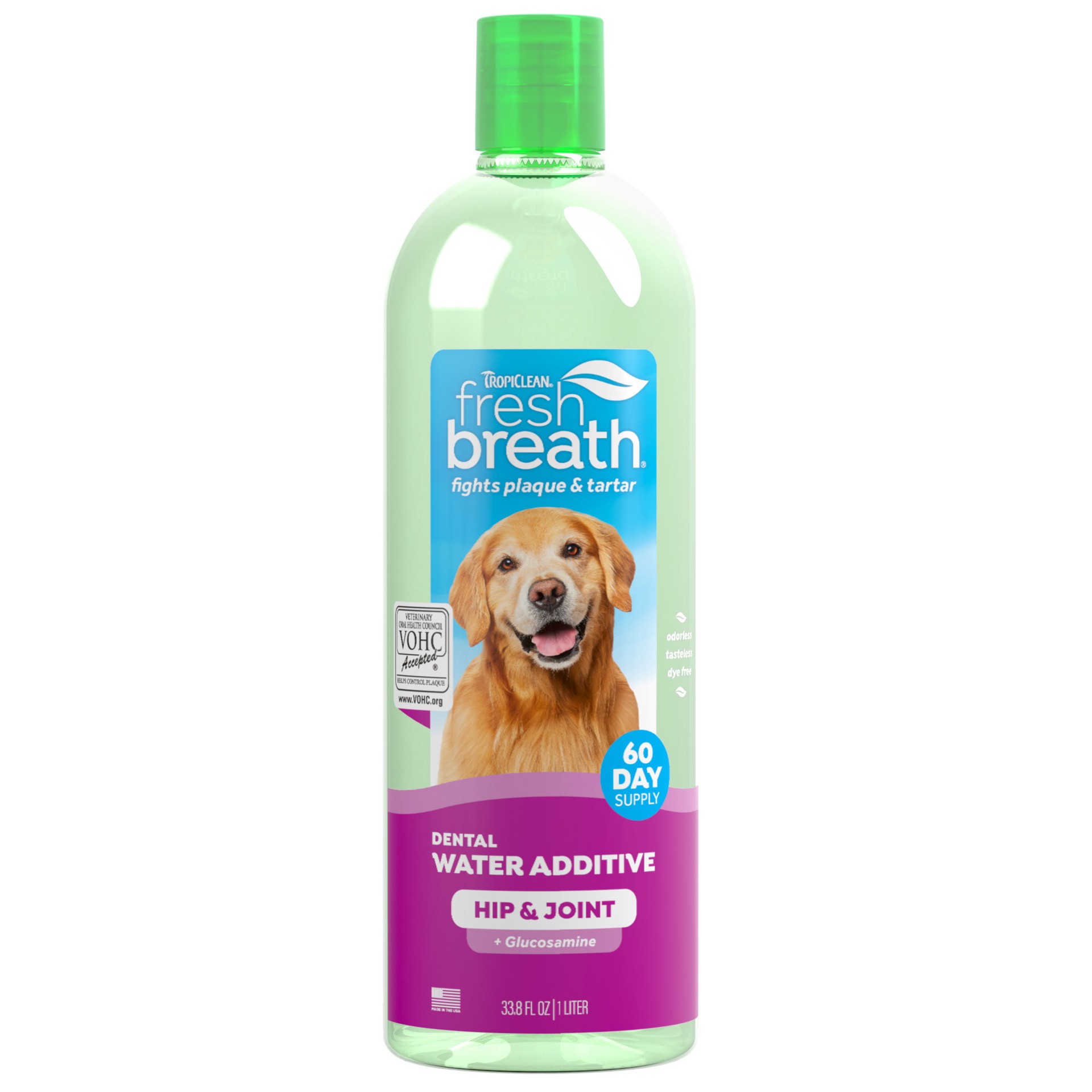 slide 1 of 10, TropiClean Fresh Breath Dental Water Additive Plus Hip & Joint for Dogs, 33.8oz, 33.8 oz
