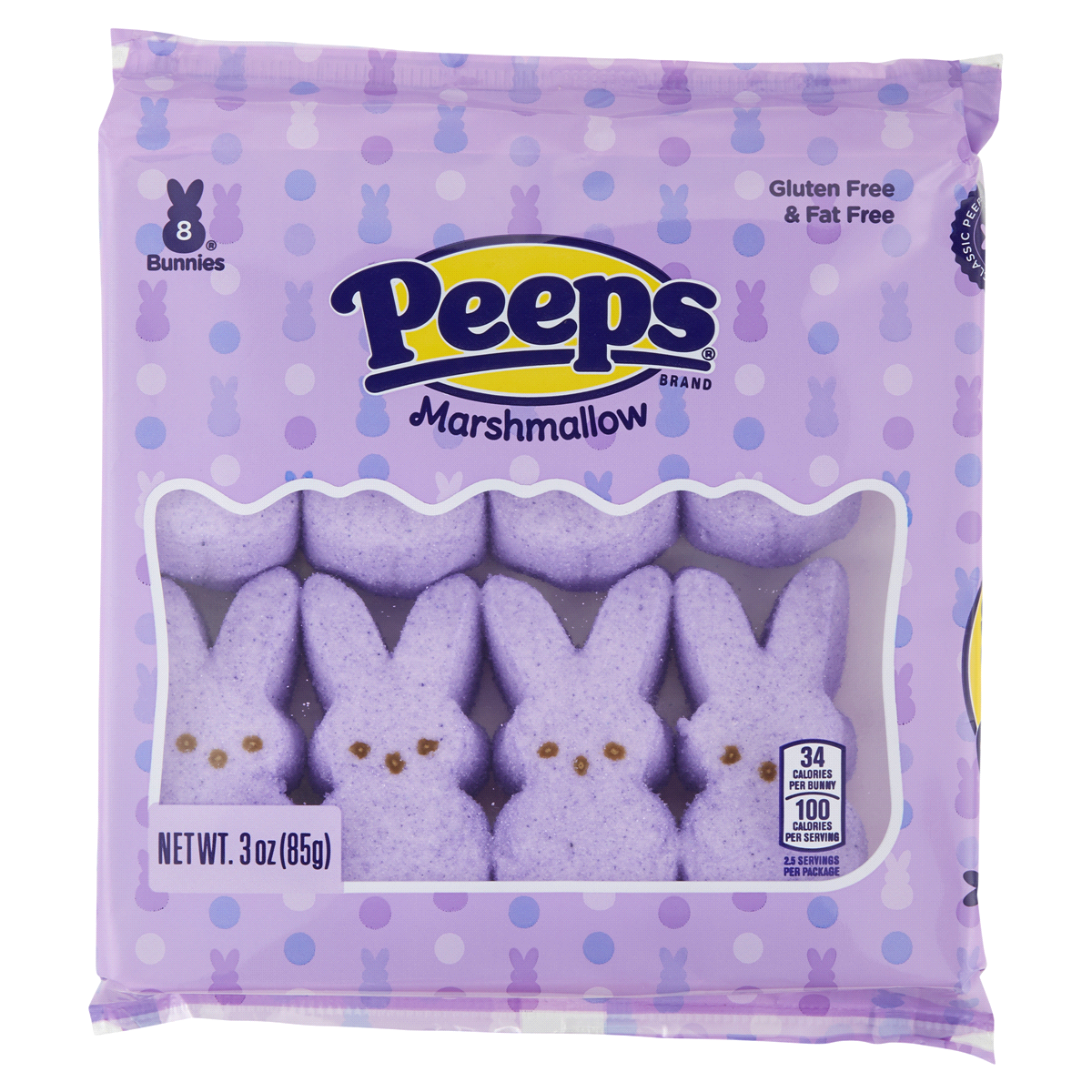 slide 1 of 1, Just Born Peeps Lavender Marshmallow Bunnies Easter Candy 8-Piece, 3 oz