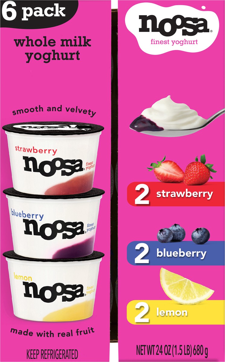 slide 8 of 10, Noosa Variety Pack Yoghurt Strawberry Blueberry Lemon, 6/4 oz, 6 ct